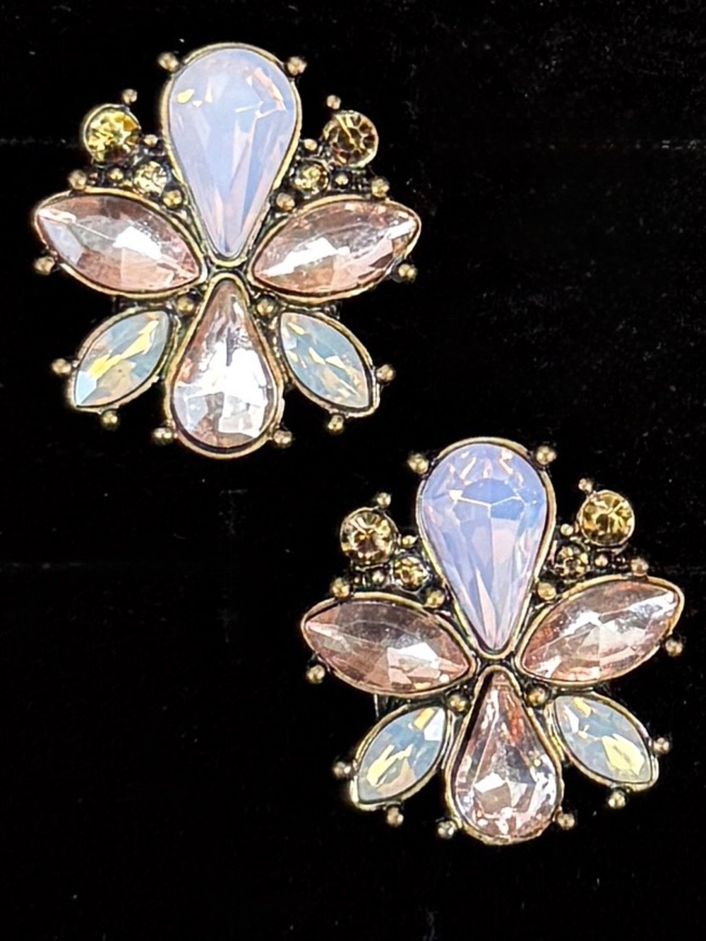BaubleBar Pastel Crystal Flower Stud Earrings Gold Tone Statement Floral